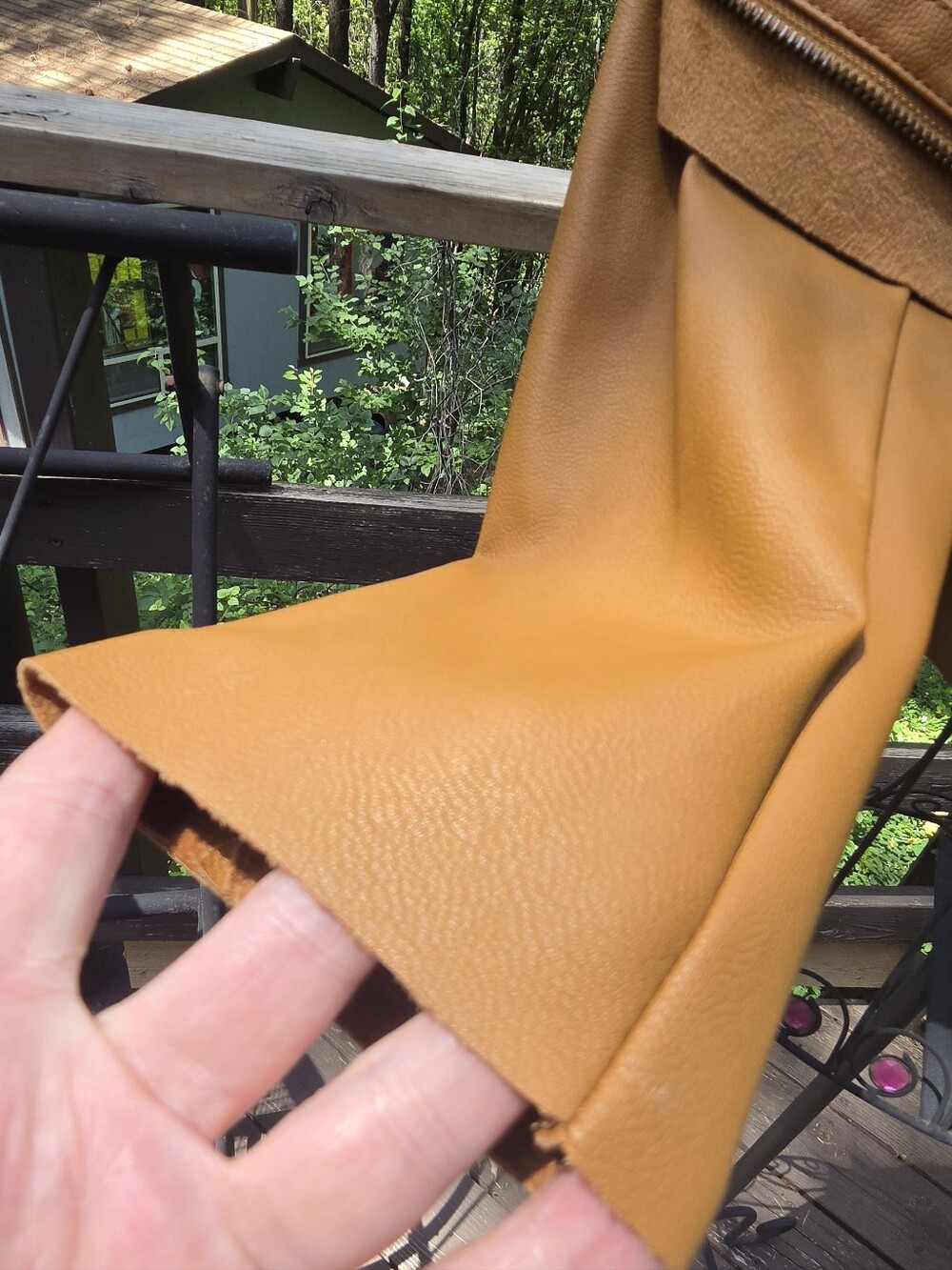 JustFab Cognac Brown/tan Faux Suede Draped Leather Jacket SzL - Picture 12 of 13